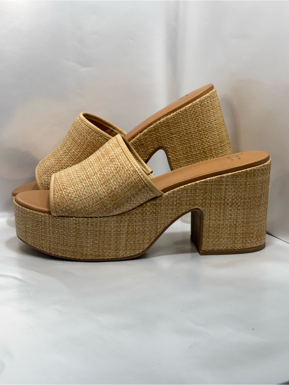 A New Day Beige Woven Women's US Size 11 Platform Block Heel Sandals Slip on